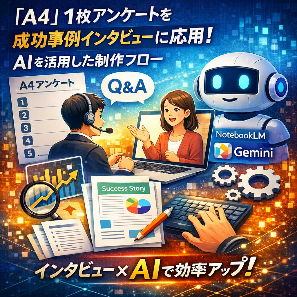 「A4」1枚アンケートを成功事例インタビューに応用！AIを活用した制作フロー